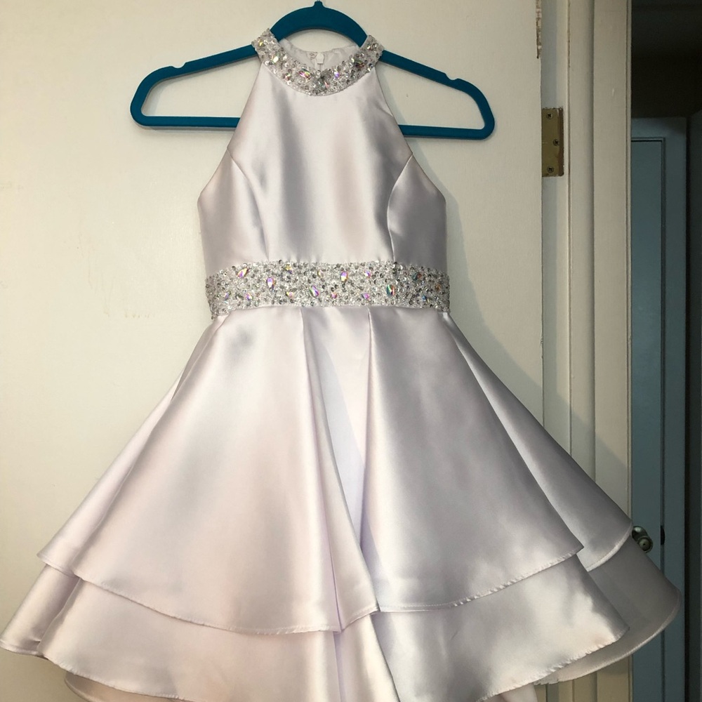 Elegant White Kids Cocktail dress with Embellished Waist